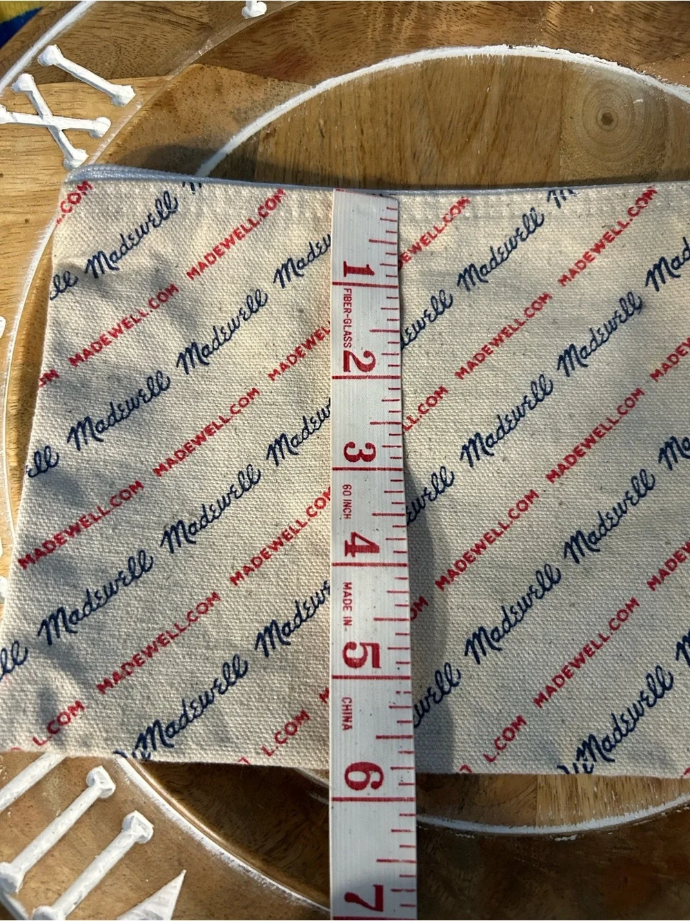 Madewell Cream Canvas Pouch with Red & Navy Logo Script for makeup or anything